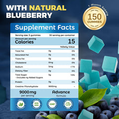 NEWOLITE Creatine Monohydrate Gummies closeup of blueberry gummies showing chewy texture