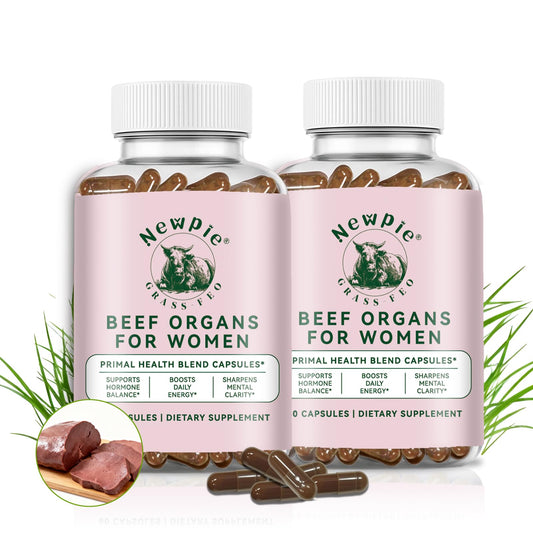 Newpie Beef Organs for Women bottle front for daily vitality support.
