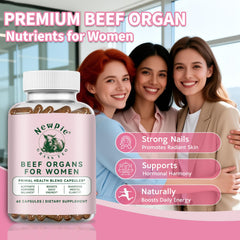 Newpie Beef Organs for Women grass-fed background showcasing natural nutrient source.