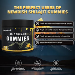 Newrish Shilajit Gummies ingredients highlight fulvic acid and minerals for daily nourishment.