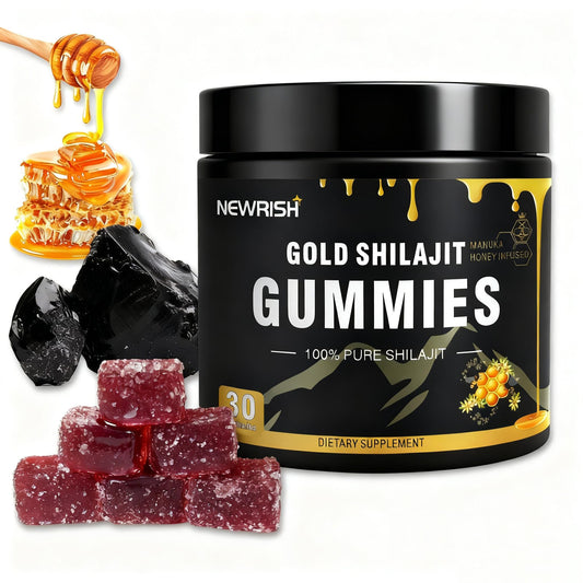 Newrish Shilajit Gummies bottle front view for daily convenient supplementation