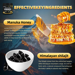 Newrish Shilajit Gummies closeup reveals chewy texture and pure formula.