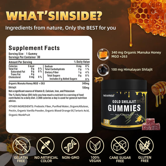 Newrish Shilajit Honey Sticks Pack paired with gummies for enhanced natural nourishment.