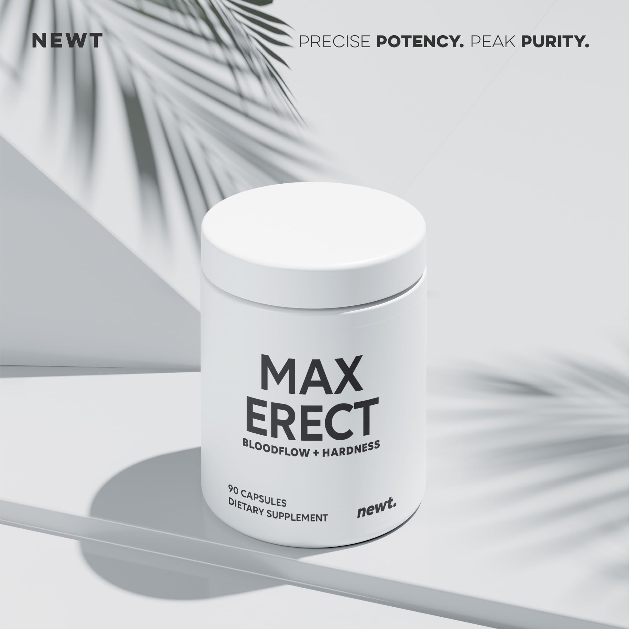 Newt Male Performance + Vitamin bottle on counter underscores convenient daily routine.