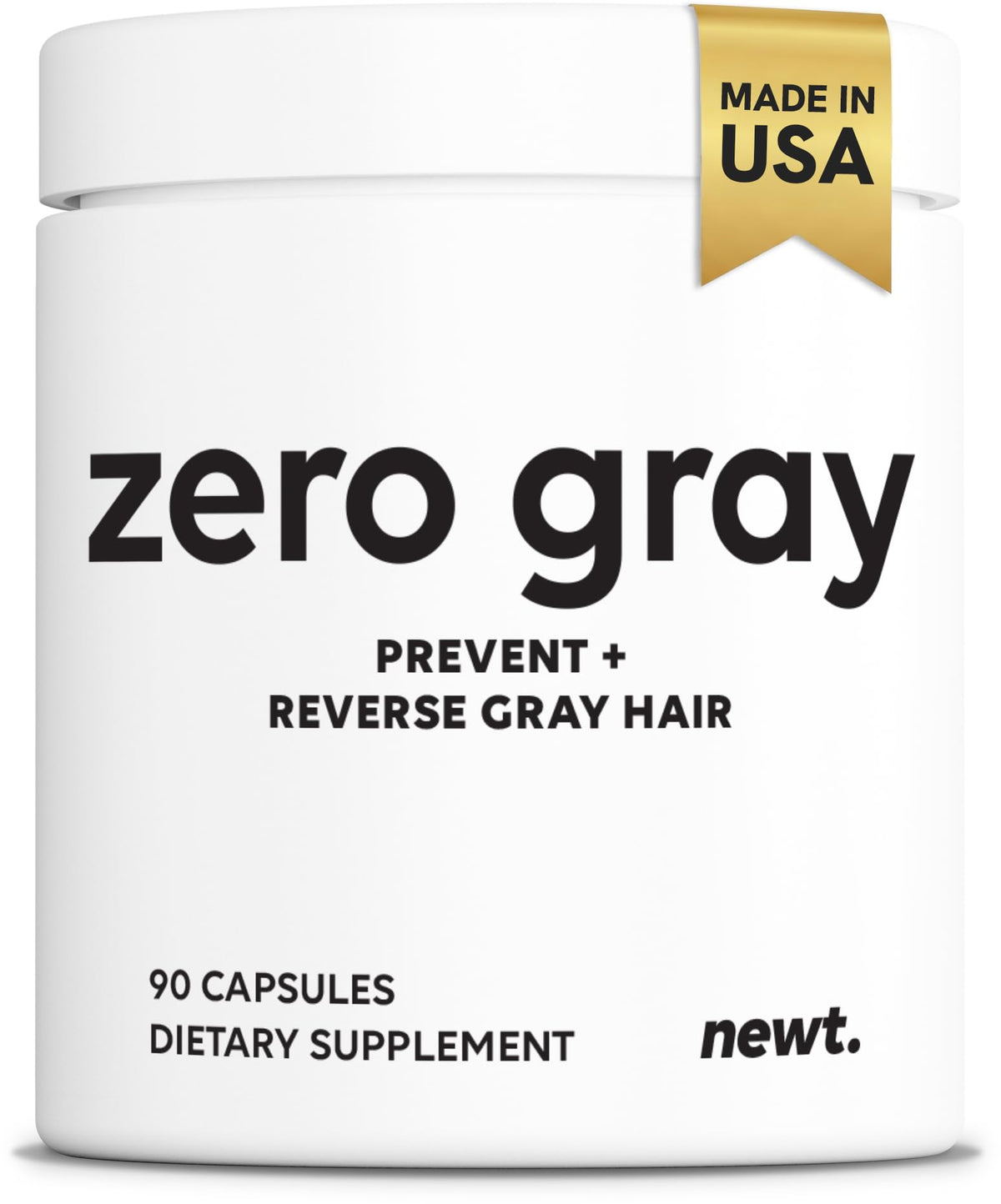Newt ZERO GRAY bottle front view shows easy daily capsule format for color support.