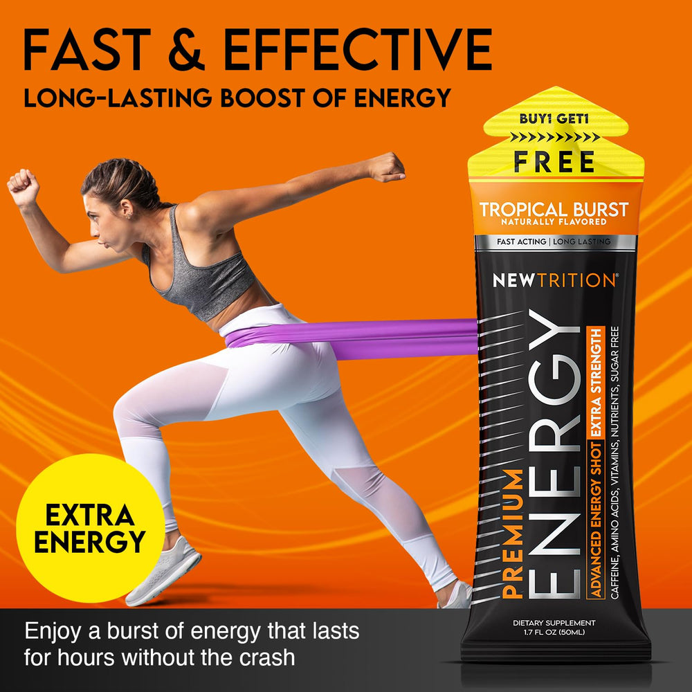 NewTrition energy shot 250 mg caffeine equals a strong espresso shot for fast energy.