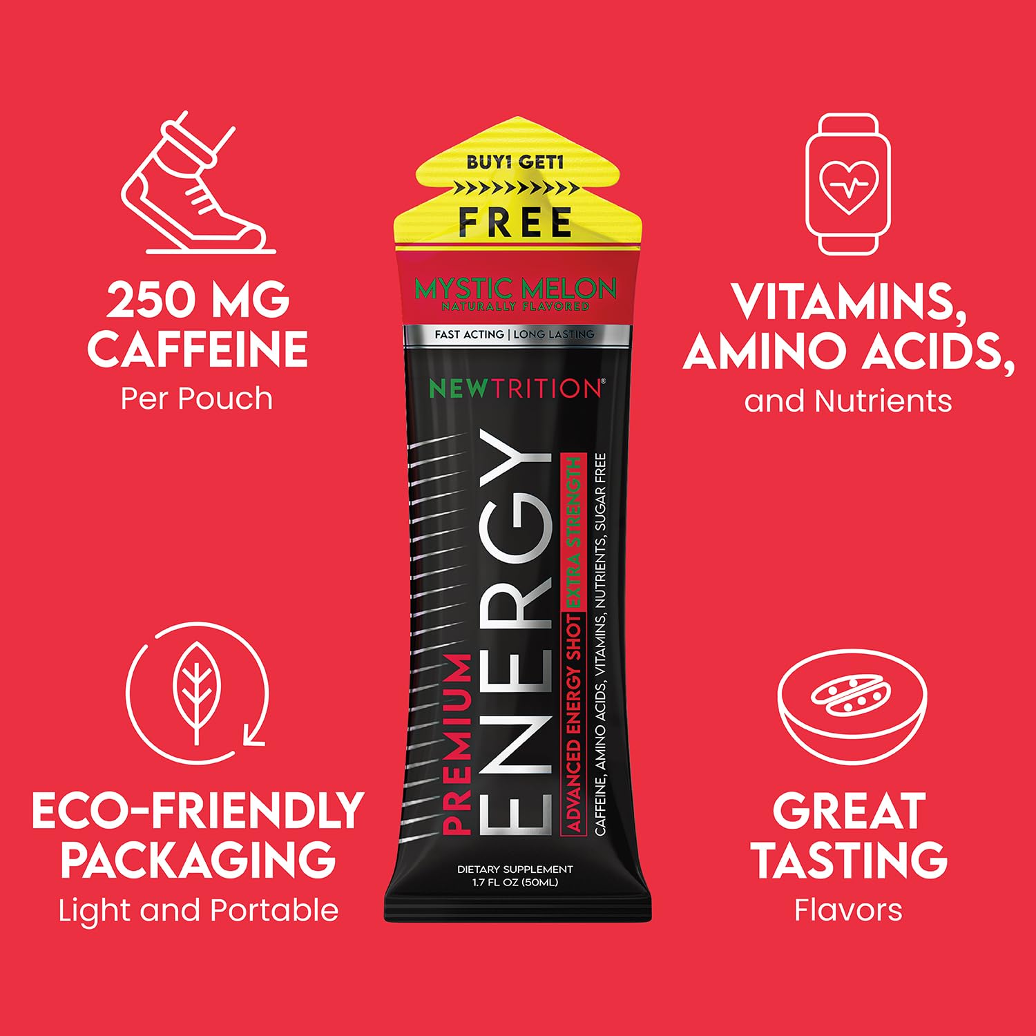 NewTrition 250mg caffeine shot highlights a strong study boost.