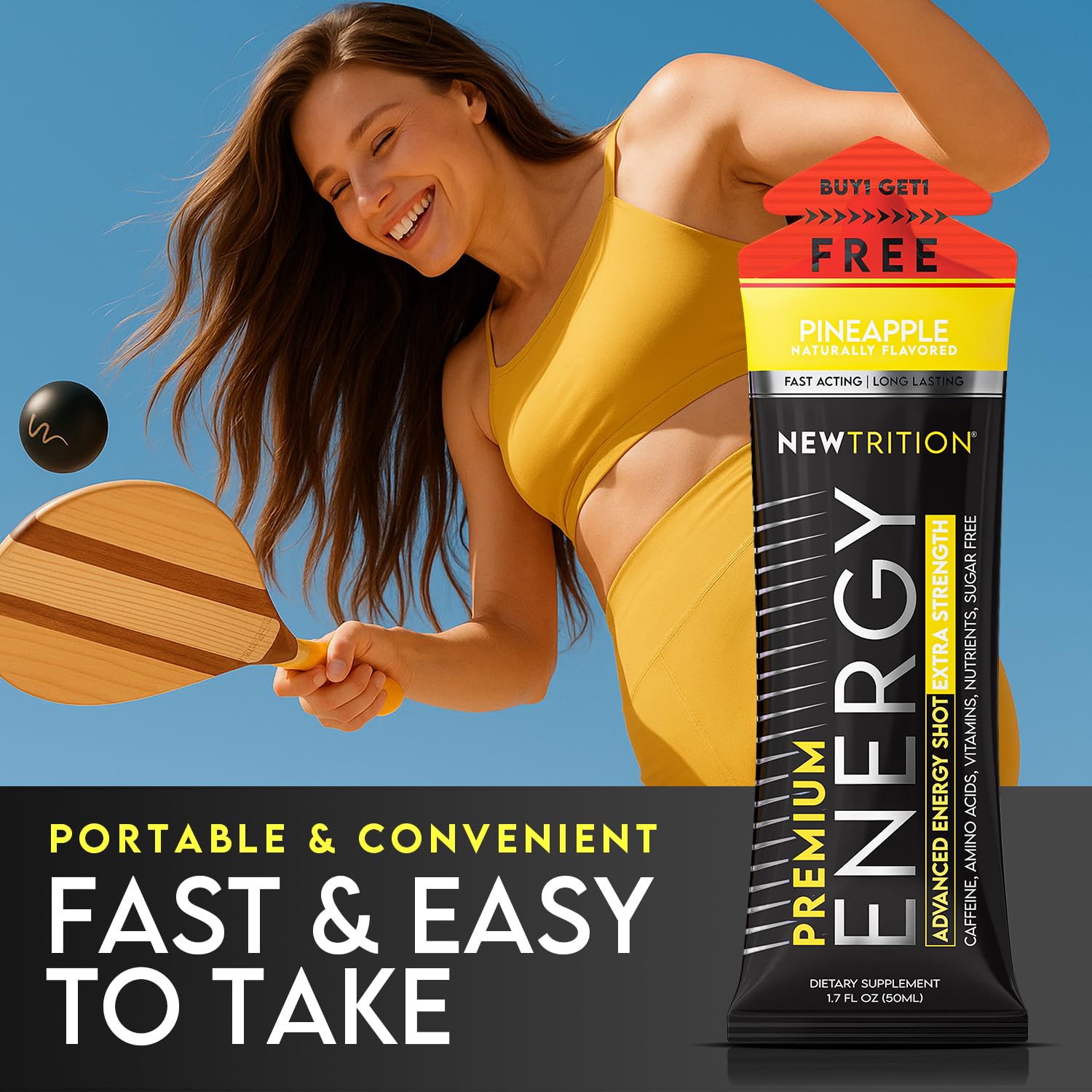 NewTrition Energy Shot on-the-go setup ready for workouts and travel.
