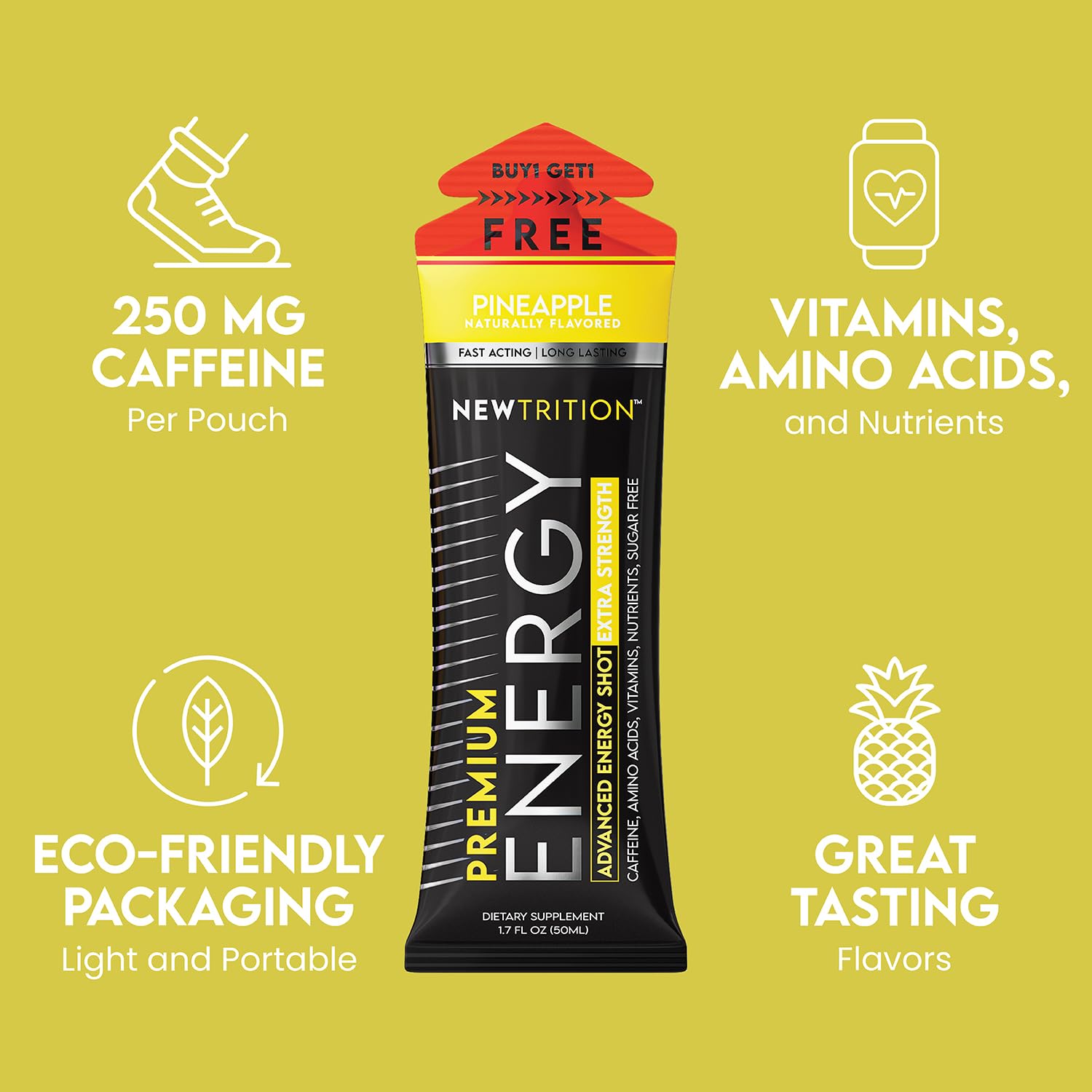NewTrition Energy Shot pour glass shows fast caffeine delivery for study sessions.