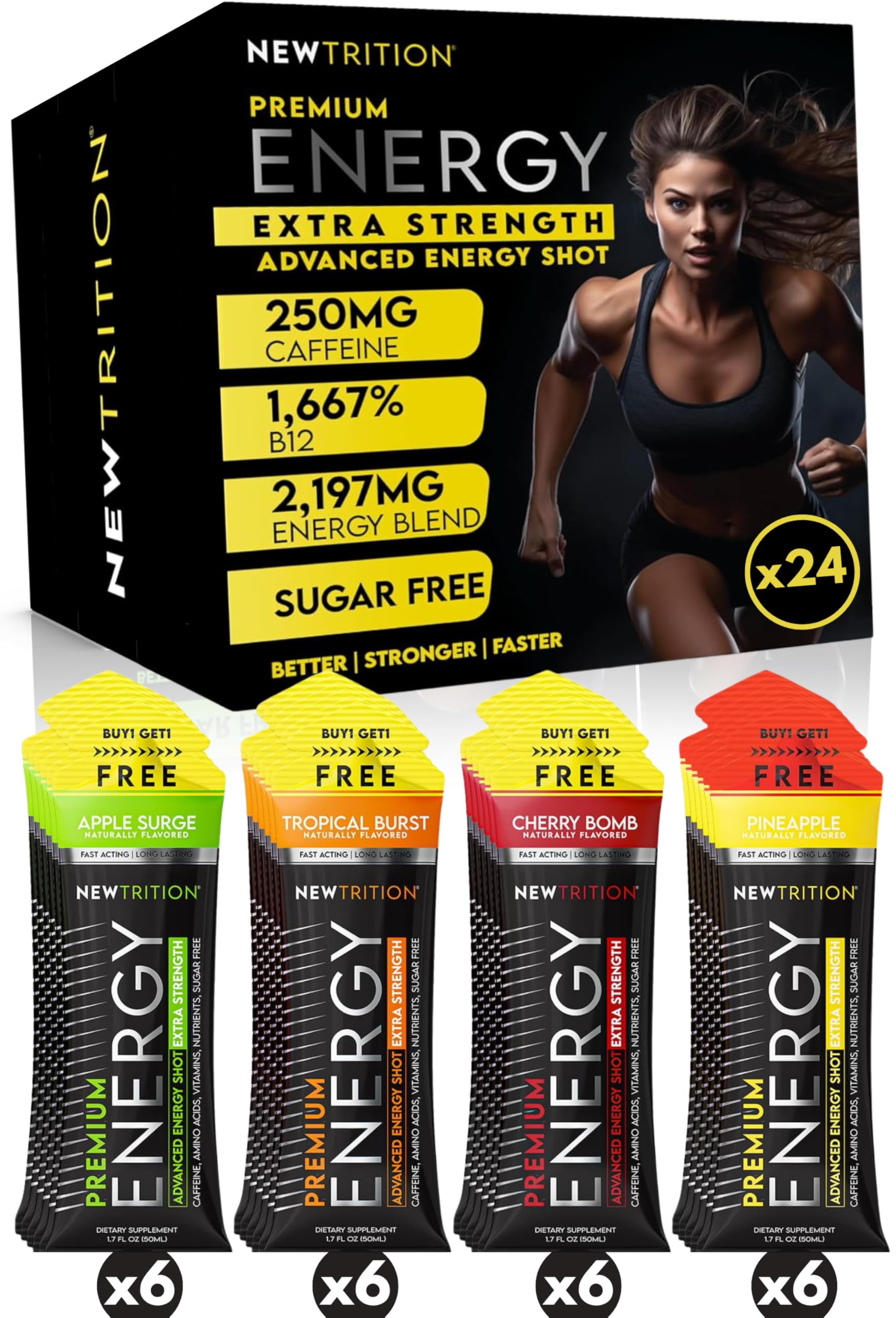 NewTrition pineapple burst flavor shot in bright lighting for a tropical pick-me-up.