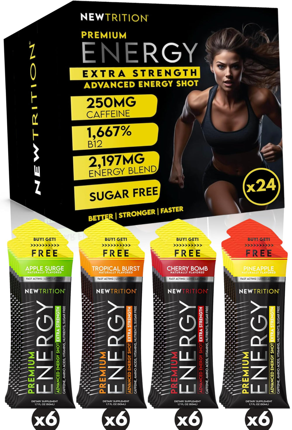 NewTrition pineapple burst flavor shot in bright lighting for a tropical pick-me-up.