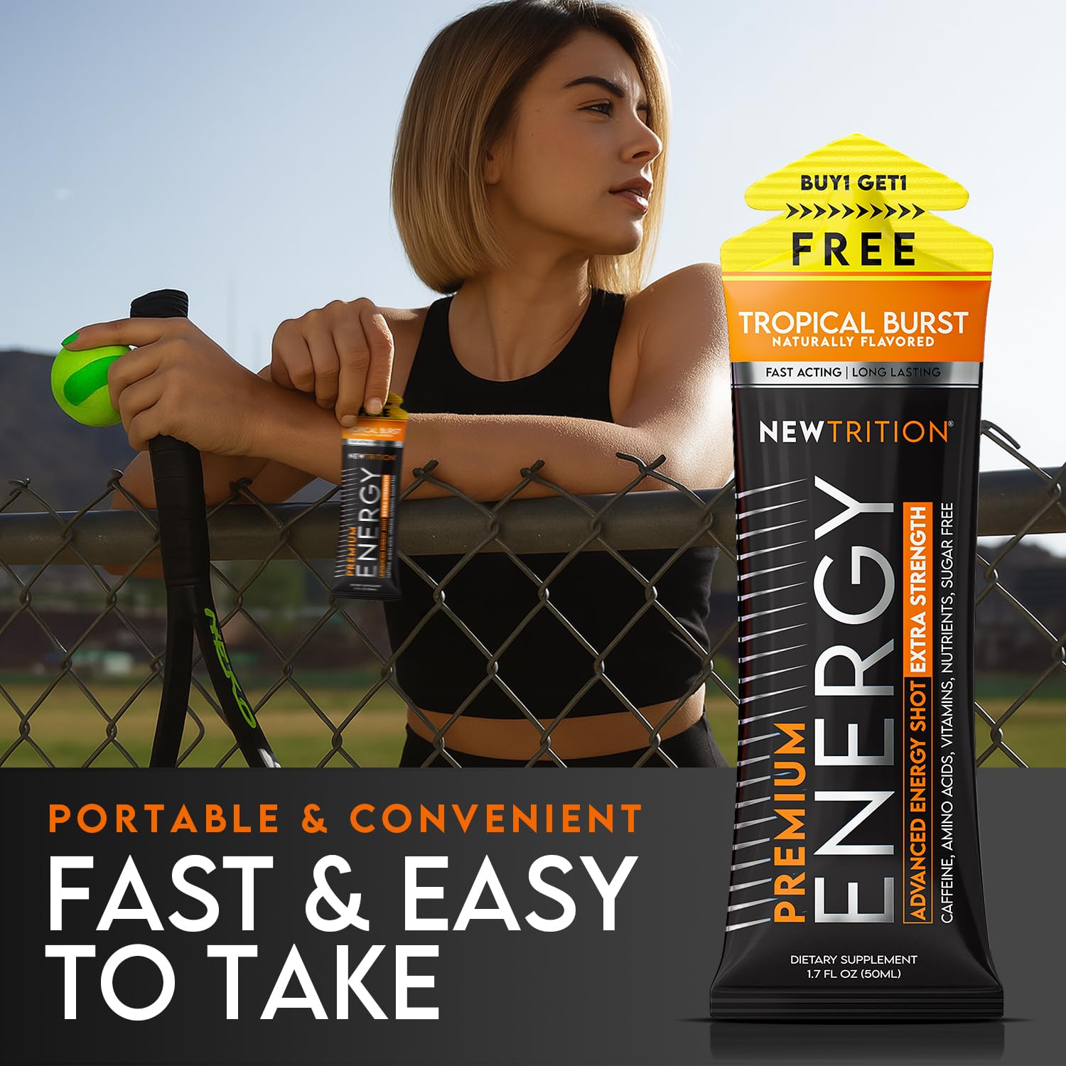 NewTrition energy shot zero sugar formula provides a clean energy boost with no calories.