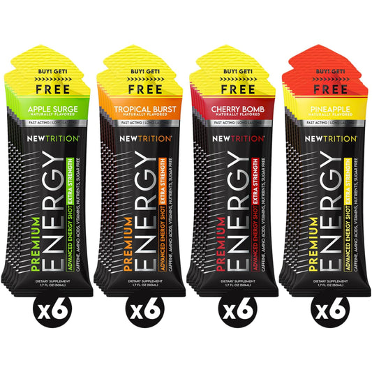 NewTrition Extra Strength Energy Shot bottle front view for focused study or workouts.