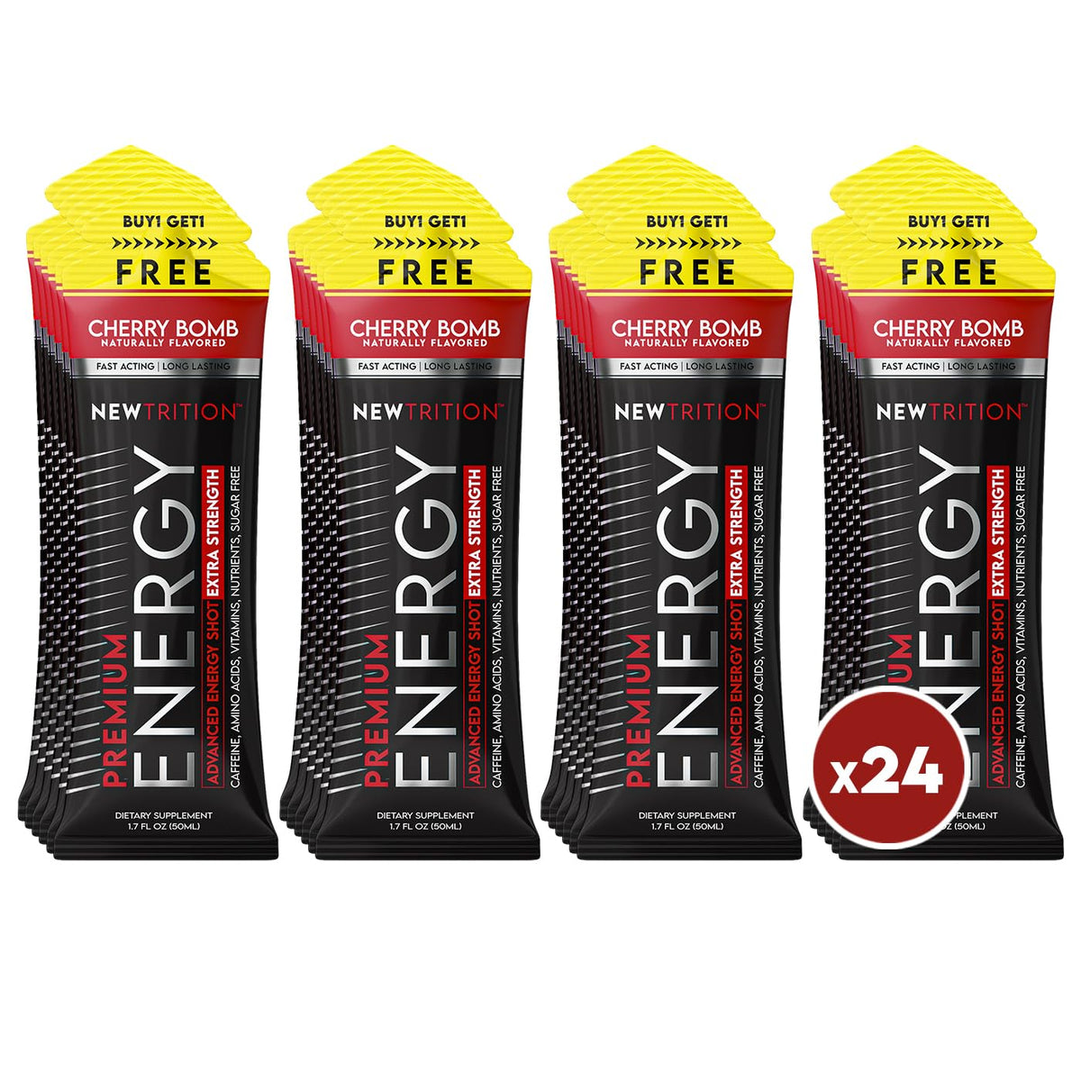 NewTrition Extra Strength Energy Shot front bottle with caffeine boost for quick focus