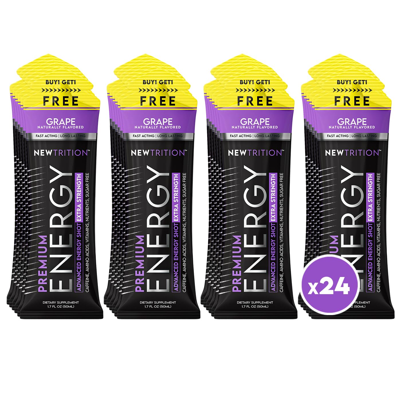 NewTrition grape energy shot bottle front view for quick focus on the go