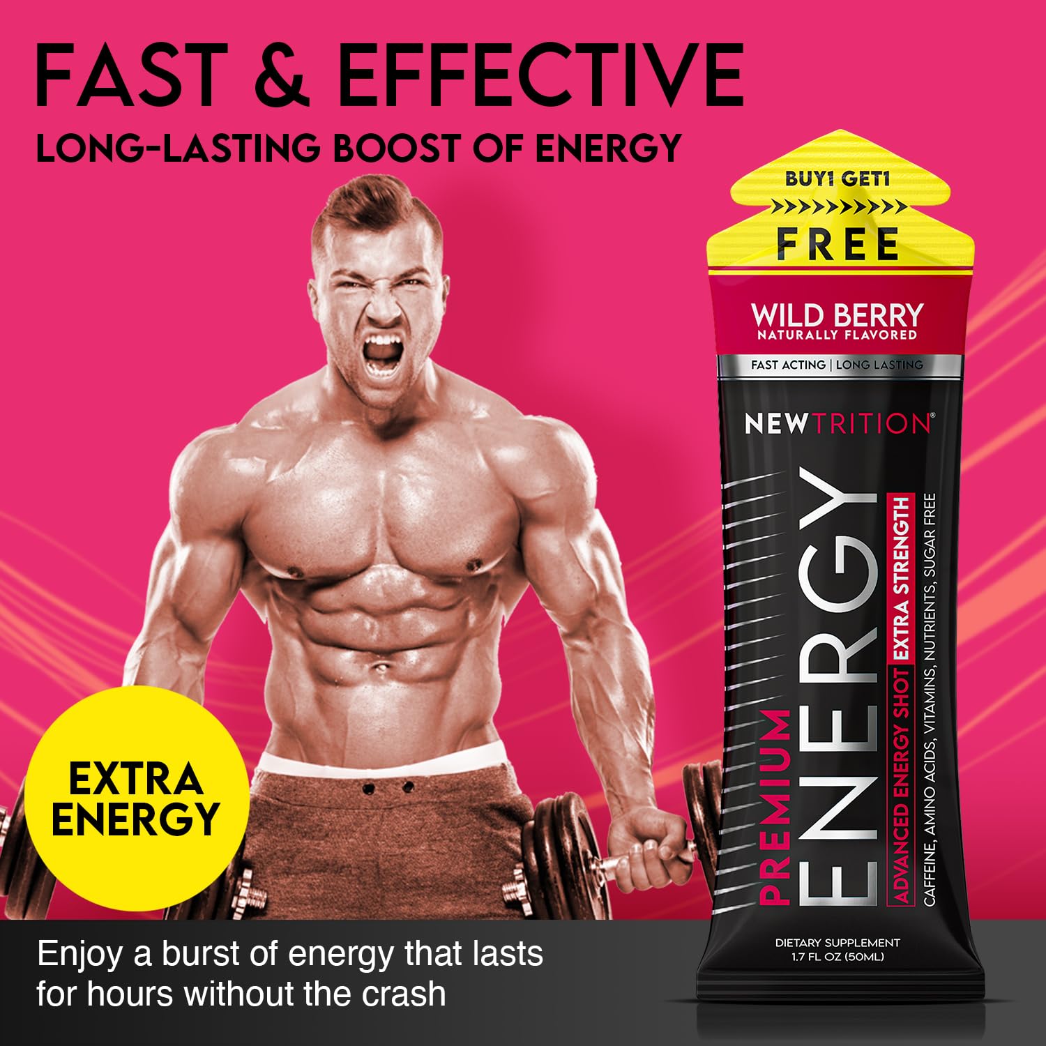 NewTrition Extra Strength Energy Shot Grape boosts concentration during workouts