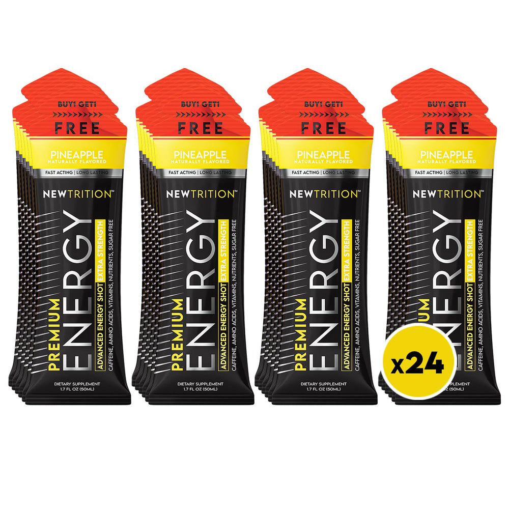 NewTrition Extra Strength Energy Shot Pineapple bottle boosts focus and sustained energy.