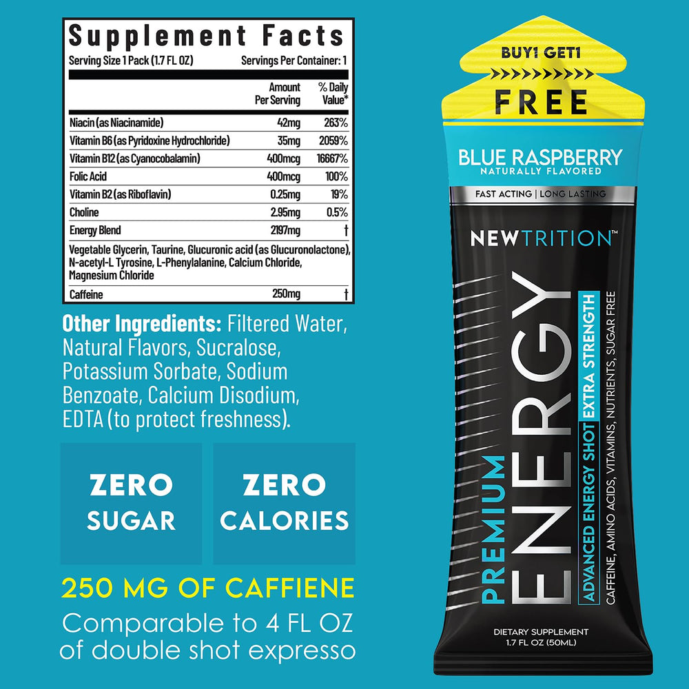 NewTrition Extra Strength energy shot wild berry bottle delivers fast, clean energy for workouts.