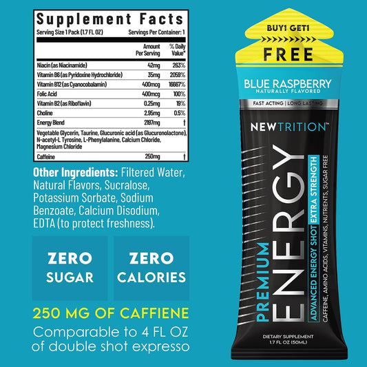 NewTrition Extra Strength energy shot wild berry bottle delivers fast, clean energy for workouts.