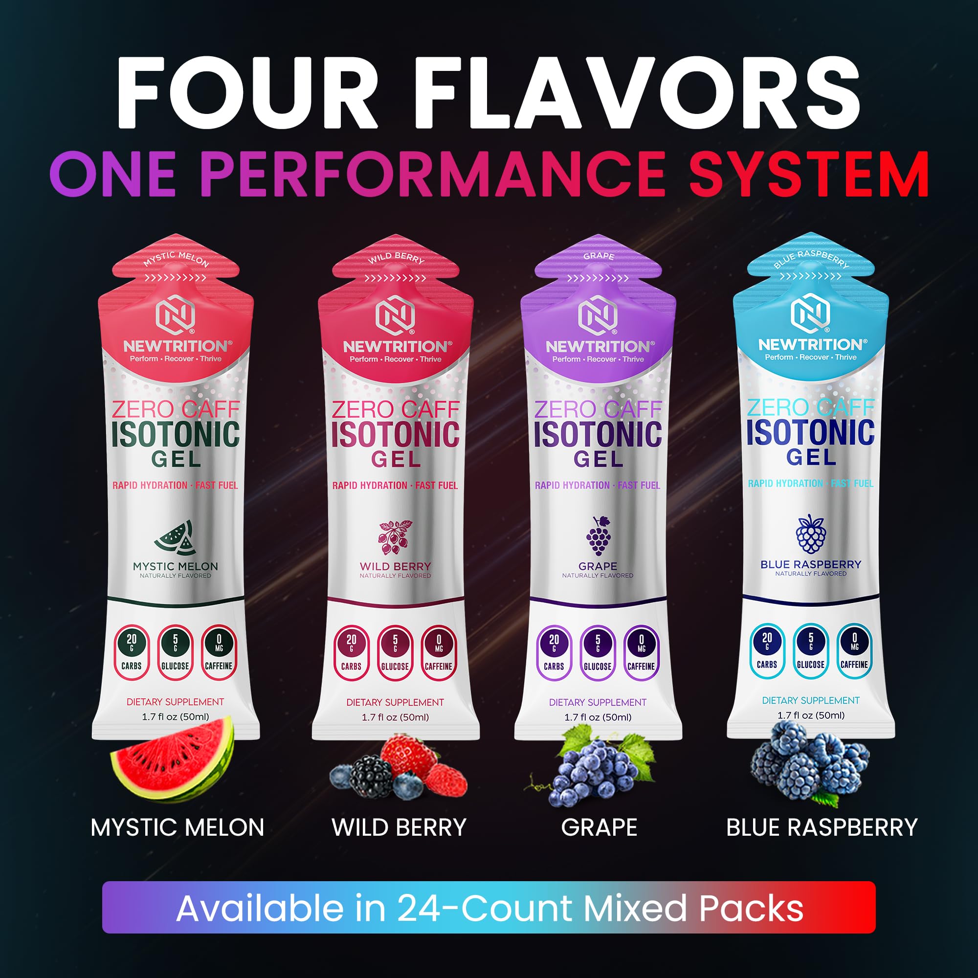 NewTrition isotonic energy gel zero caffeine label enables flexible fueling
