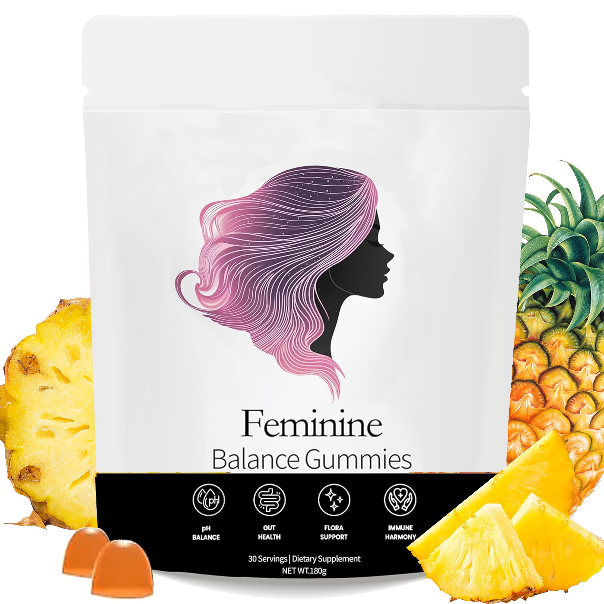 NEWUREHO Feminine Balance gummies bottle with pineapple flavor for daily wellness