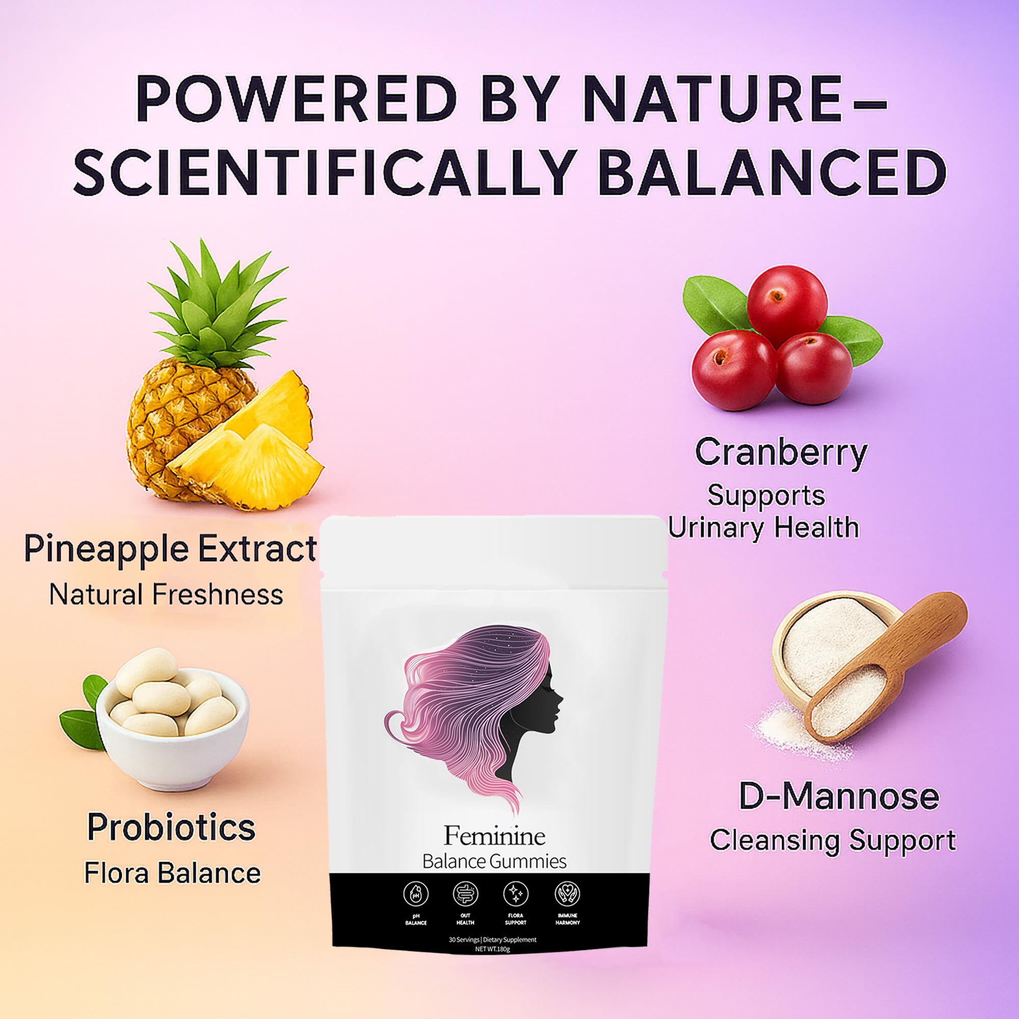 NEWUREHO Lactobacillus blend gummies image emphasizing probiotic balance