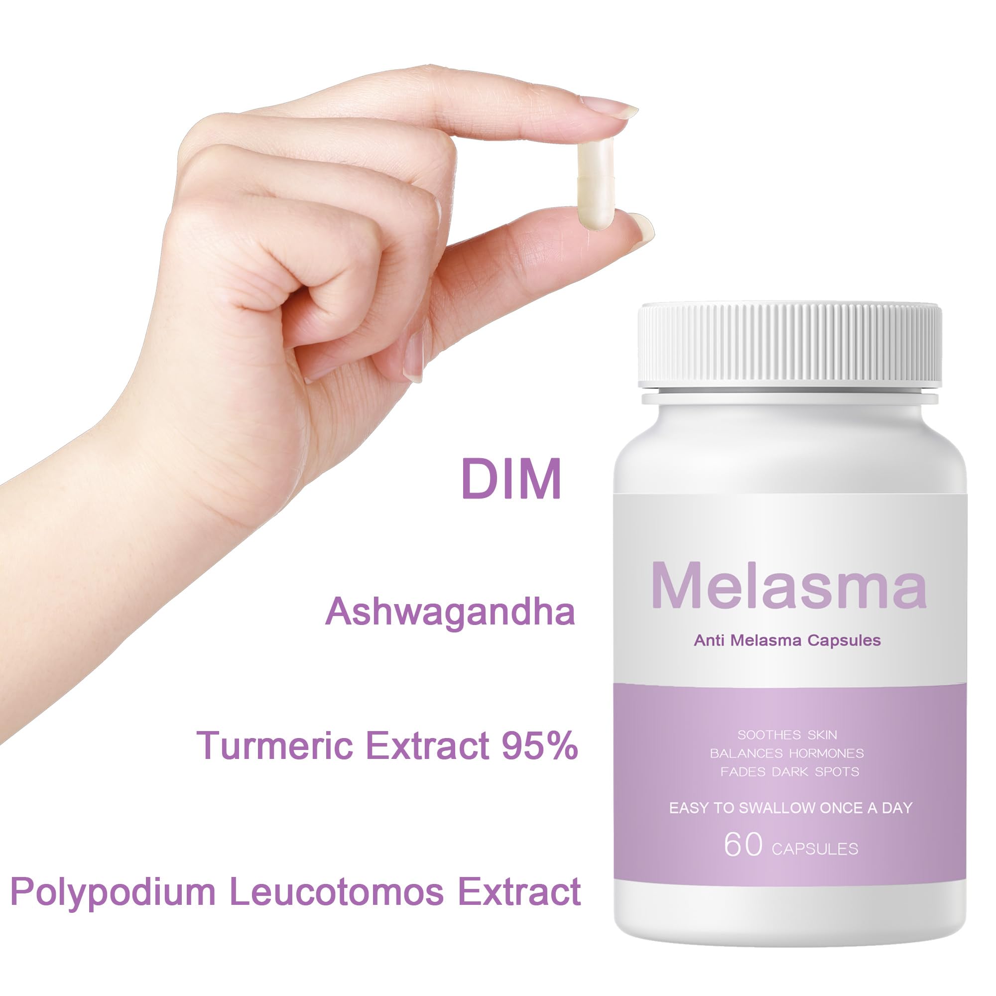 Newureho Melanina Anti-Melasma capsules close-up for easy daily use.