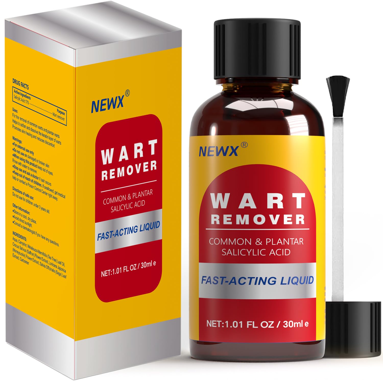 NewX fast-acting wart remover bottle for precise at-home treatment.