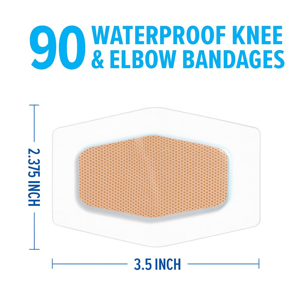 Nexcare large coverage knee elbow bandage shown on joint for secure coverage during activities