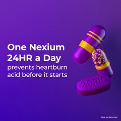 Nexium 24HR packaging box close-up for all-day relief.
