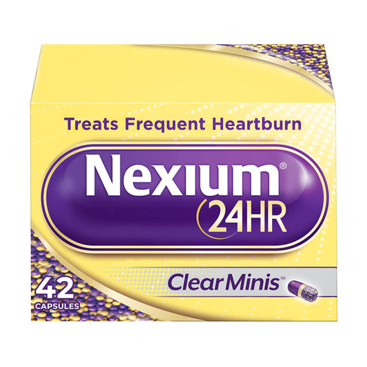 Nexium ClearMinis bottle pour showing compact daily heartburn protection