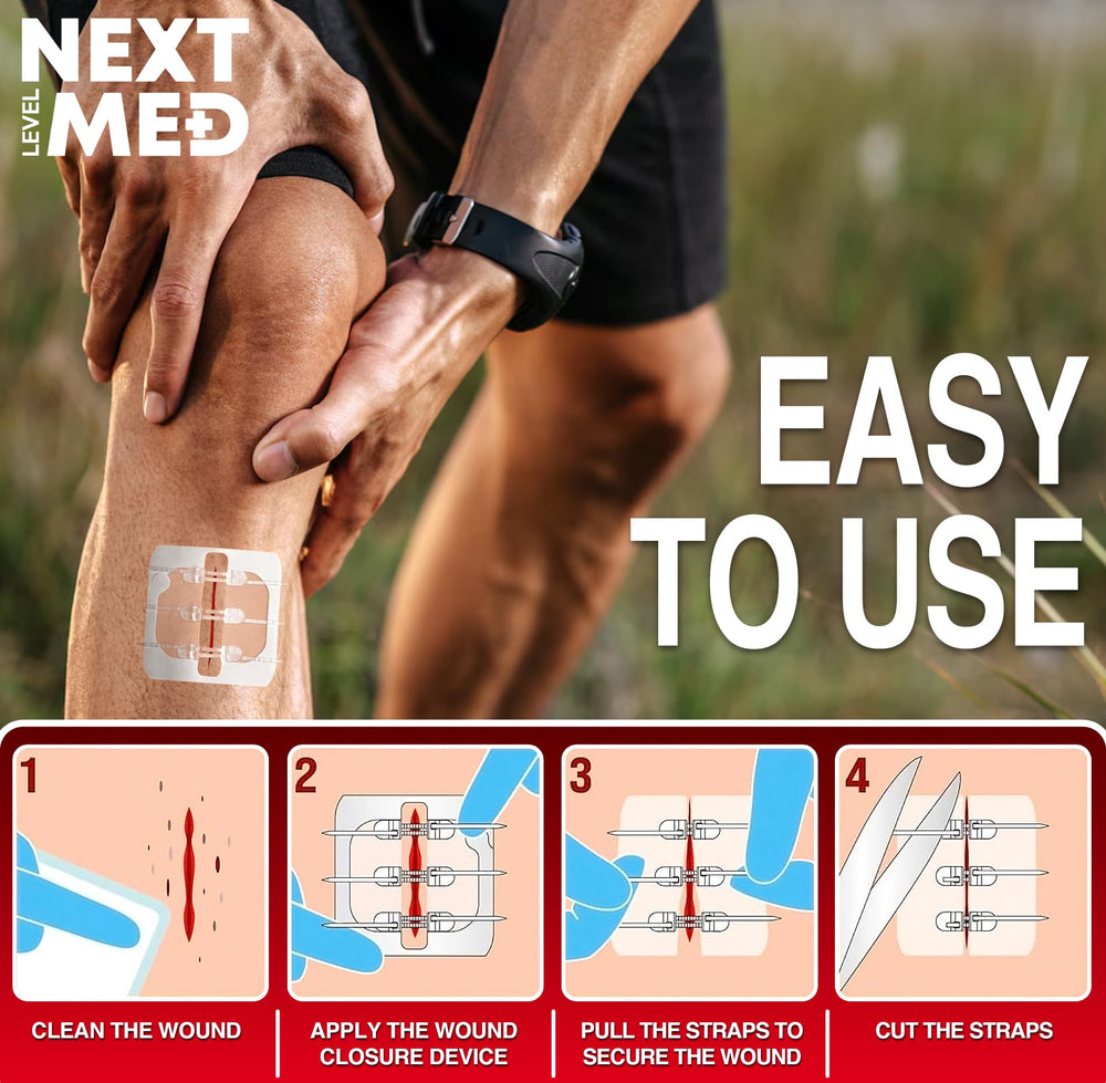 Next Level Med Steri Stitch closeup highlights hospital-grade adhesive