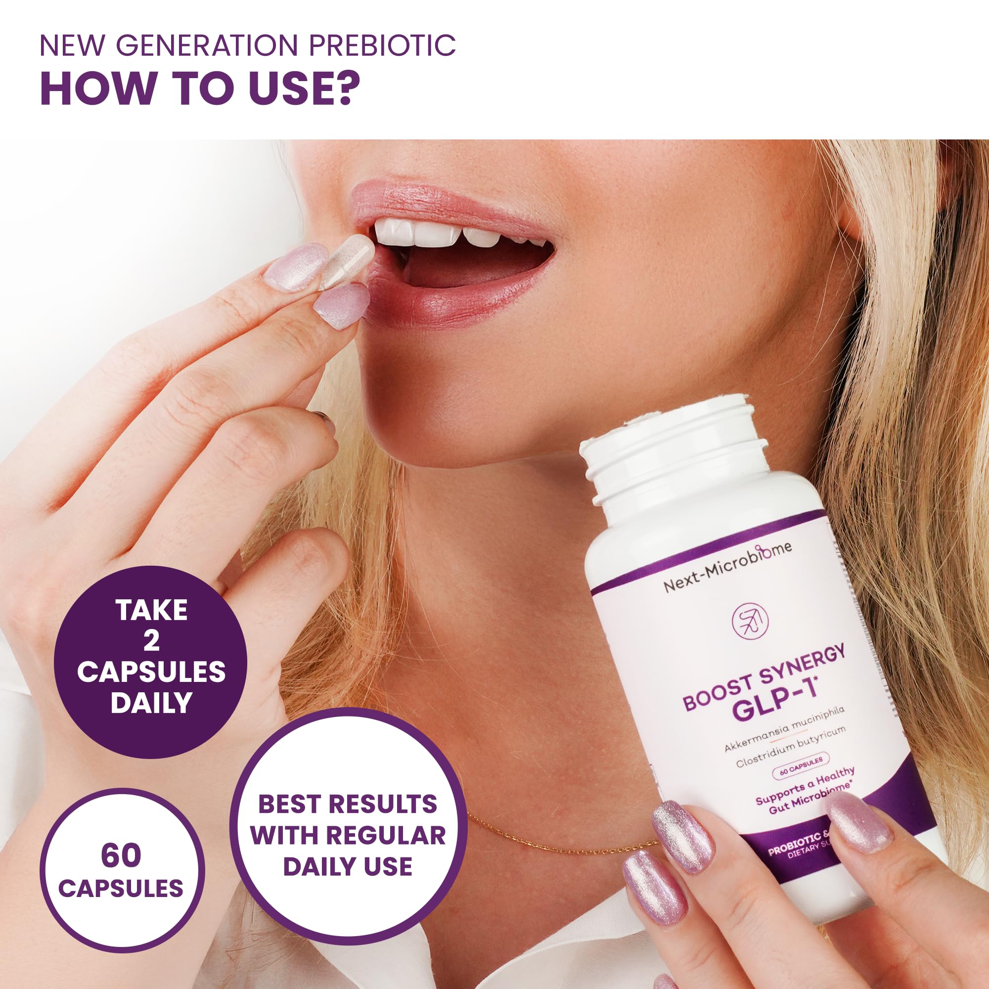 NEXT-MICROBIOME USA-made GMP facility label on bottle signals premium quality.