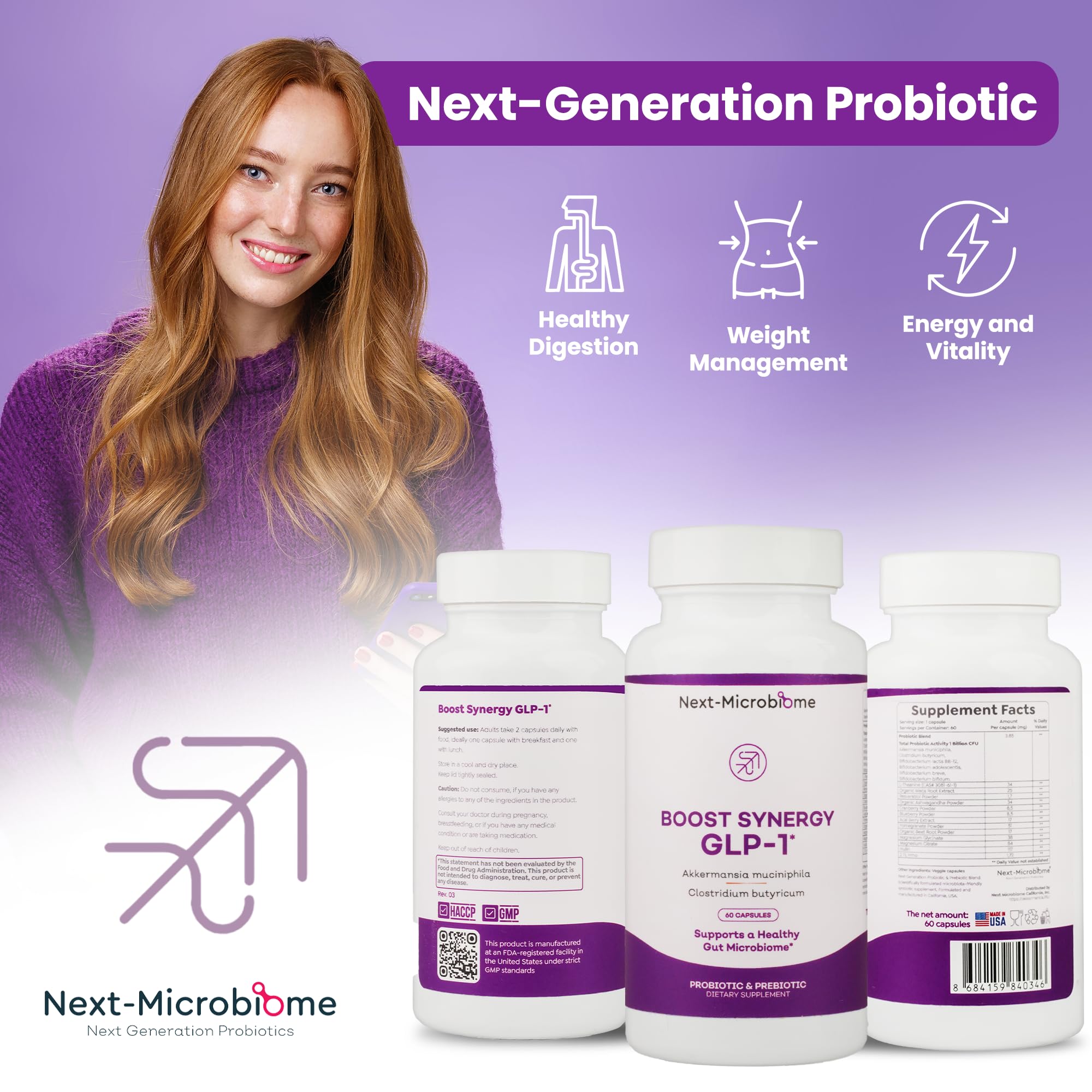 NEXT-MICROBIOME HMO Inulin blend bottle nourishes prebiotics for a resilient microbiome.
