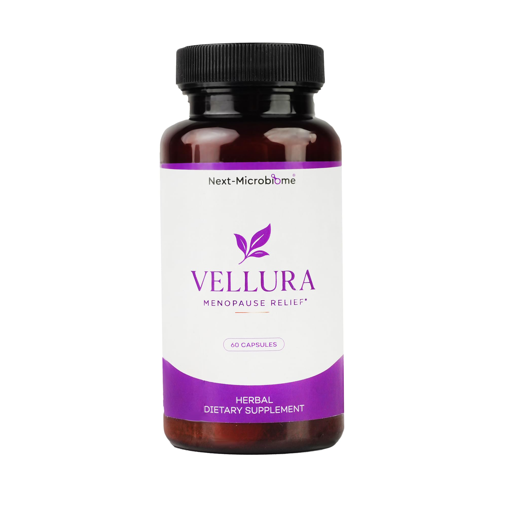 NEXT-MICROBIOME Vellura bottle front for holistic menopause support.
