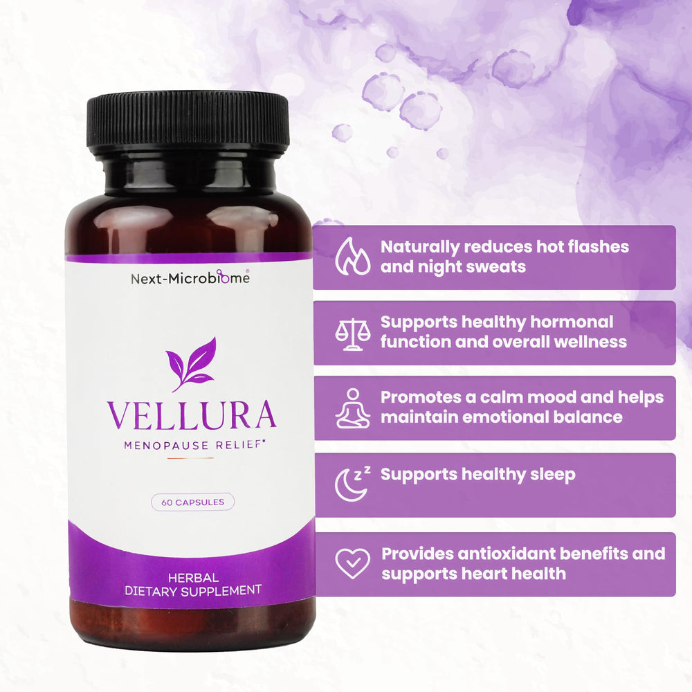 Closeup on Vellura blend ingredients showcasing black cohosh and chasteberry.