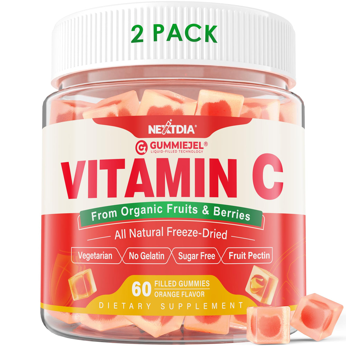 Nextdia 2-pack Organic Vitamin C Gummies bottle for easy daily immune support.