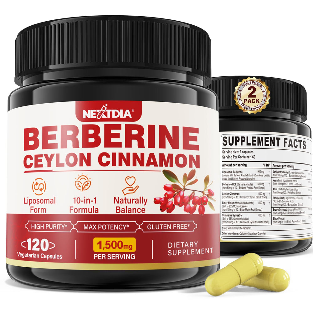 Nextdia 2-pack berberine bottle front for daily supplement routine