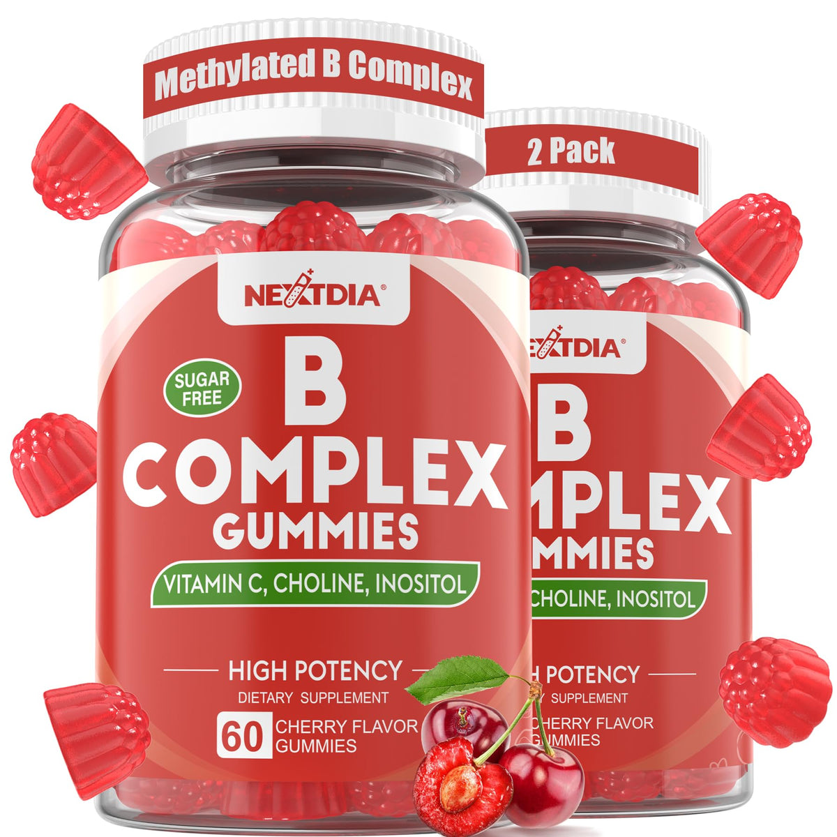 Nextdia 2Pack Vitamin B Complex Gummies bottle front showing convenient daily energy support