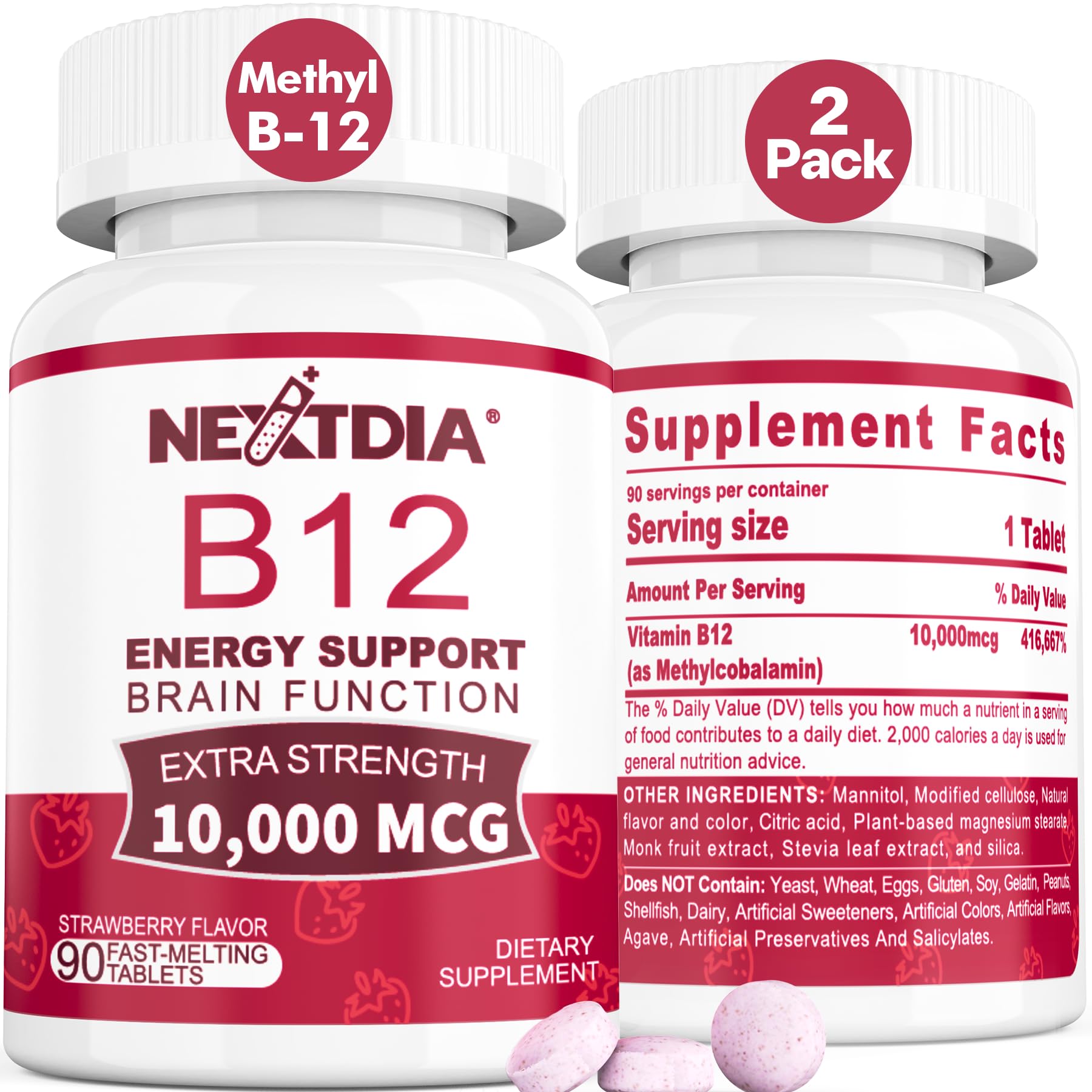 Nextdia B12 10000mcg sublingual bottle for daily energy support.