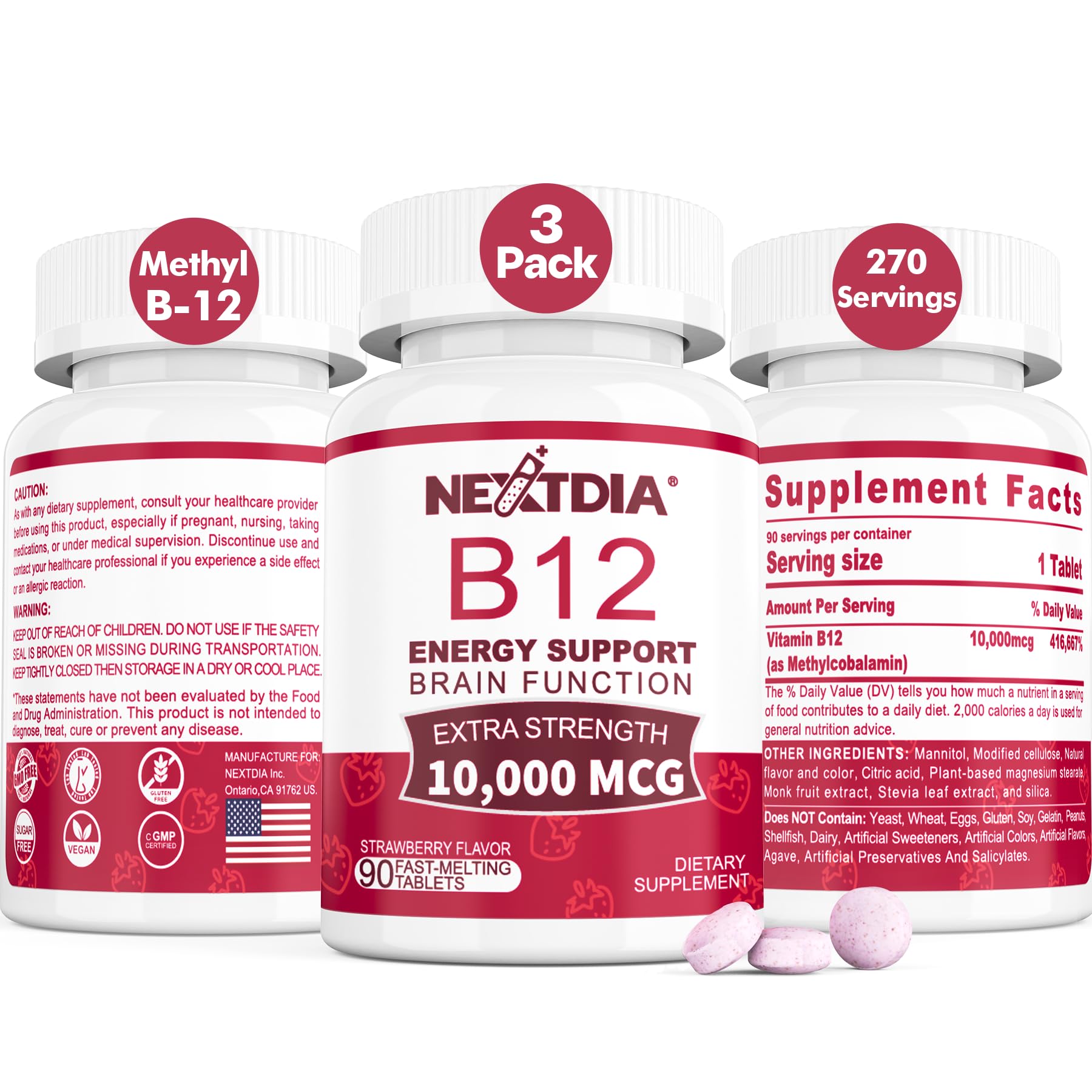Nextdia B12 10000mcg tablet under tongue for quick energy support