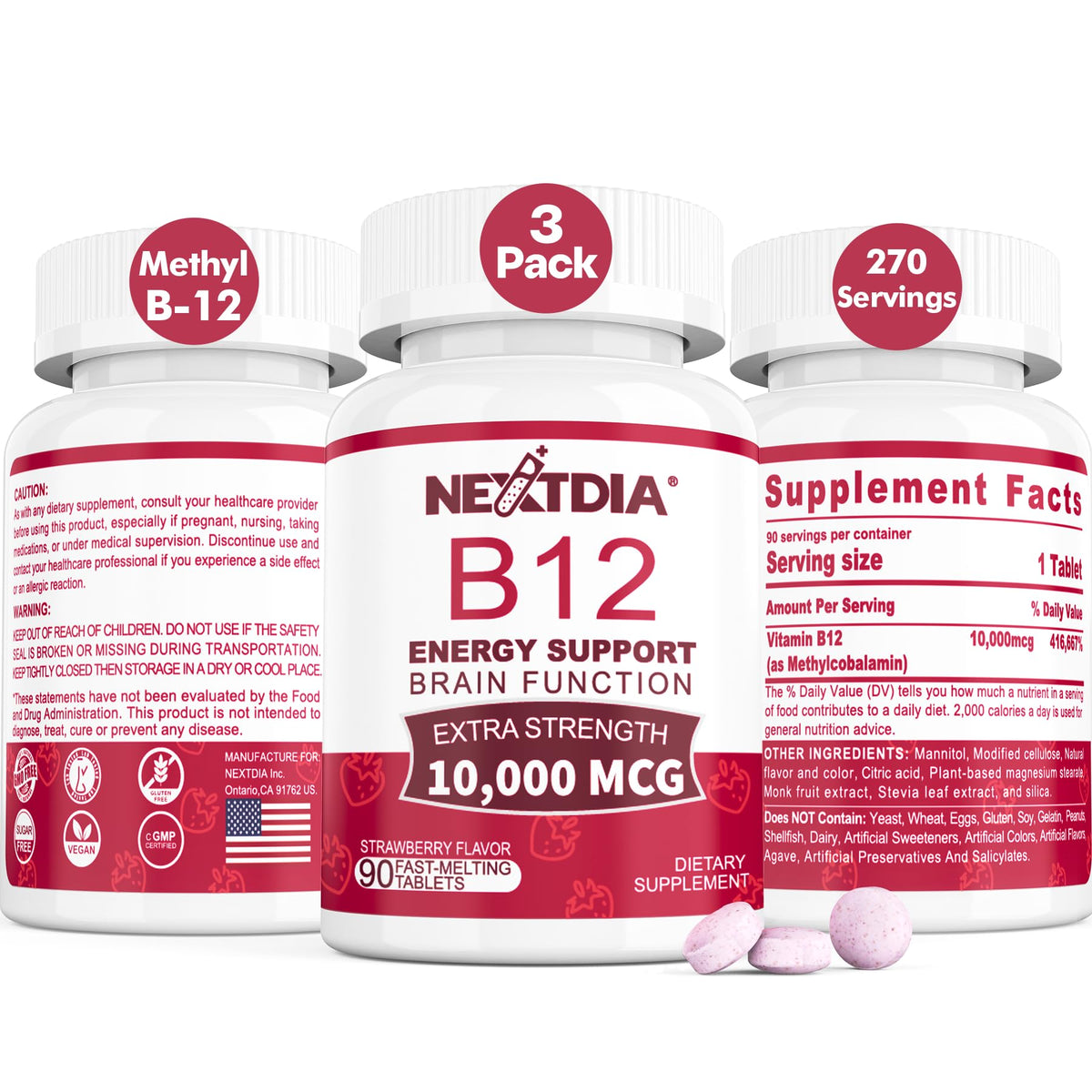 Nextdia B12 10000mcg tablet under tongue for quick energy support