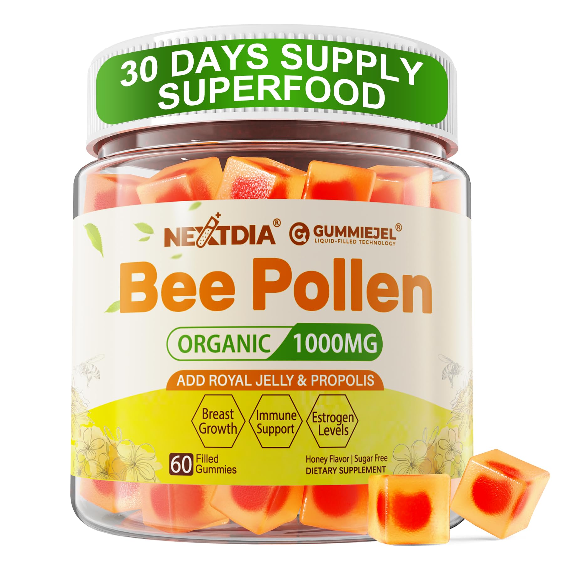 Nextdia Bee Pollen Organic 1000mg bottle pour supports daily energy.
