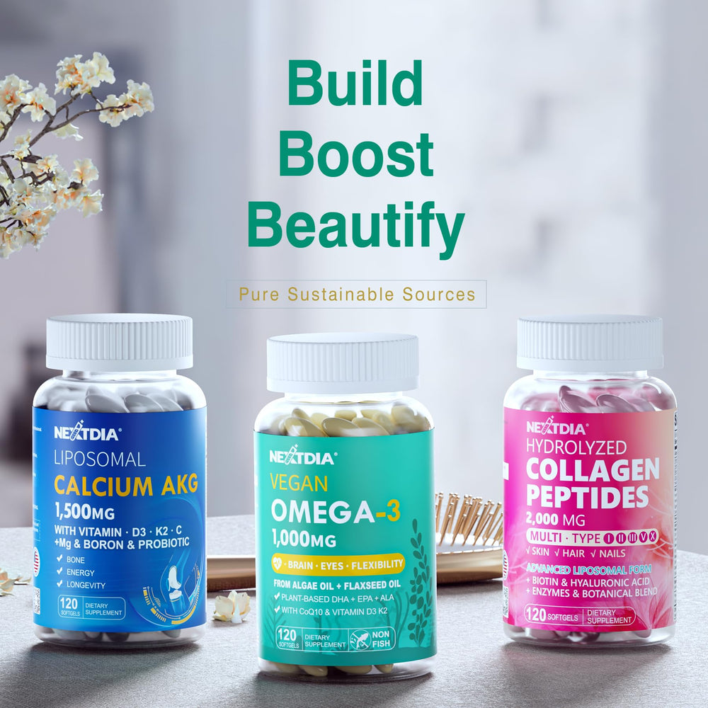 Nextdia bottle with pill close-up emphasizing time-release softgels.