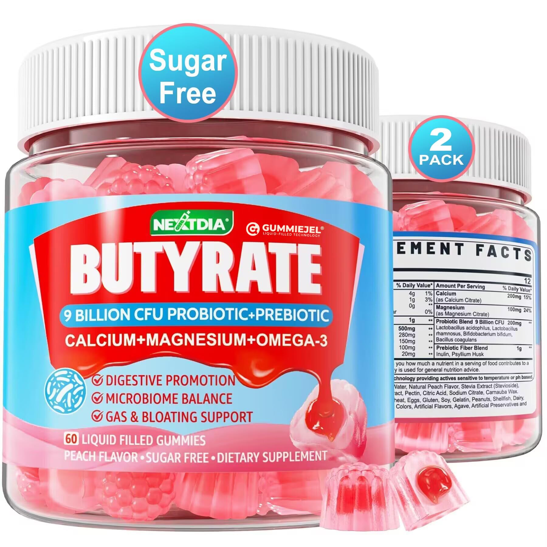 Nextdia butyrate gummies with liquid-filled outer layer showing stable potency for daily use
