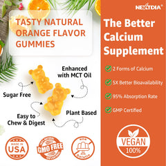 Nextdia calcium gummies on-the-go packaging, easy daily wellness chews.