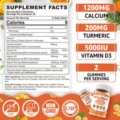 Nextdia Calcium Gummies orange-flavor closeup, supports bone health with turmeric and essential vitamins.