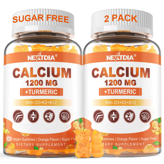 Nextdia Calcium Gummies Turmeric bottle, convenient chewable for daily bone support.