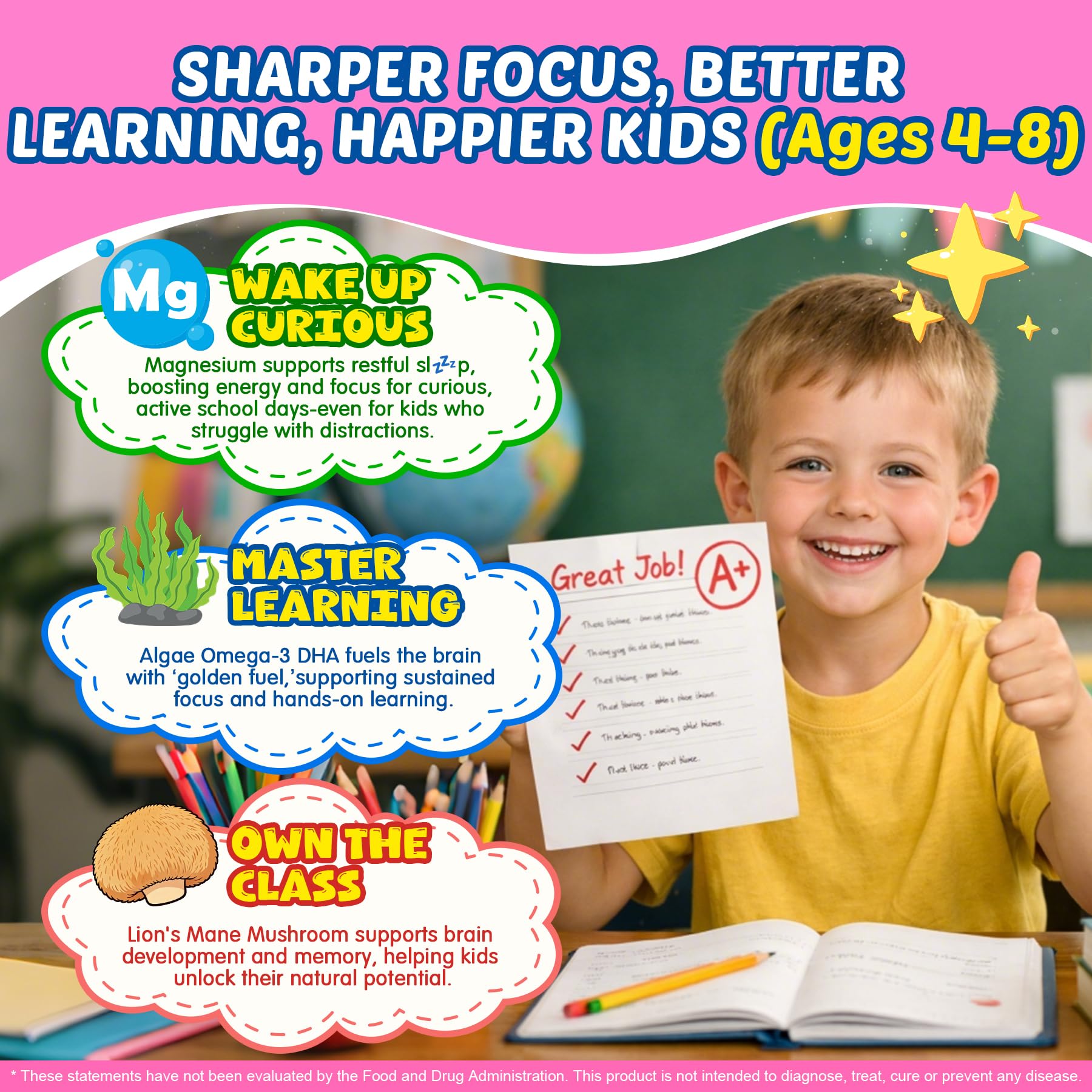 Nextdia Focus Gummies given to a child before homework for steady concentration.