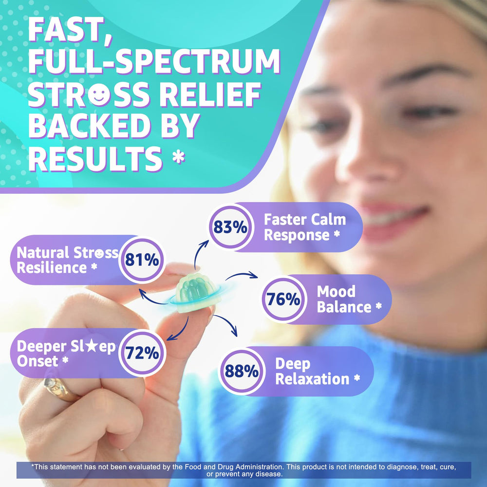 Nextdia GABA Gummies night scene hints at restful, melatonin-free sleep support.